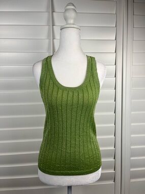 Zara Green Shimmer Ribbed Tank Size S Y2K Festival Retro